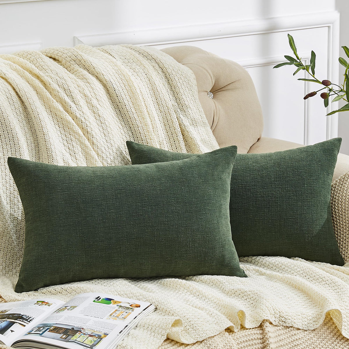 GAWAMAY Lumbar Support Pillow Decorative Rectangle Throw Pillow Covers 12"x20" Inch Set of 2, Soft Chenille Fall Pillowcase for Living Room Bedroom Sofa Couch Cushion Cover Grey 30x50cm (No Insert)