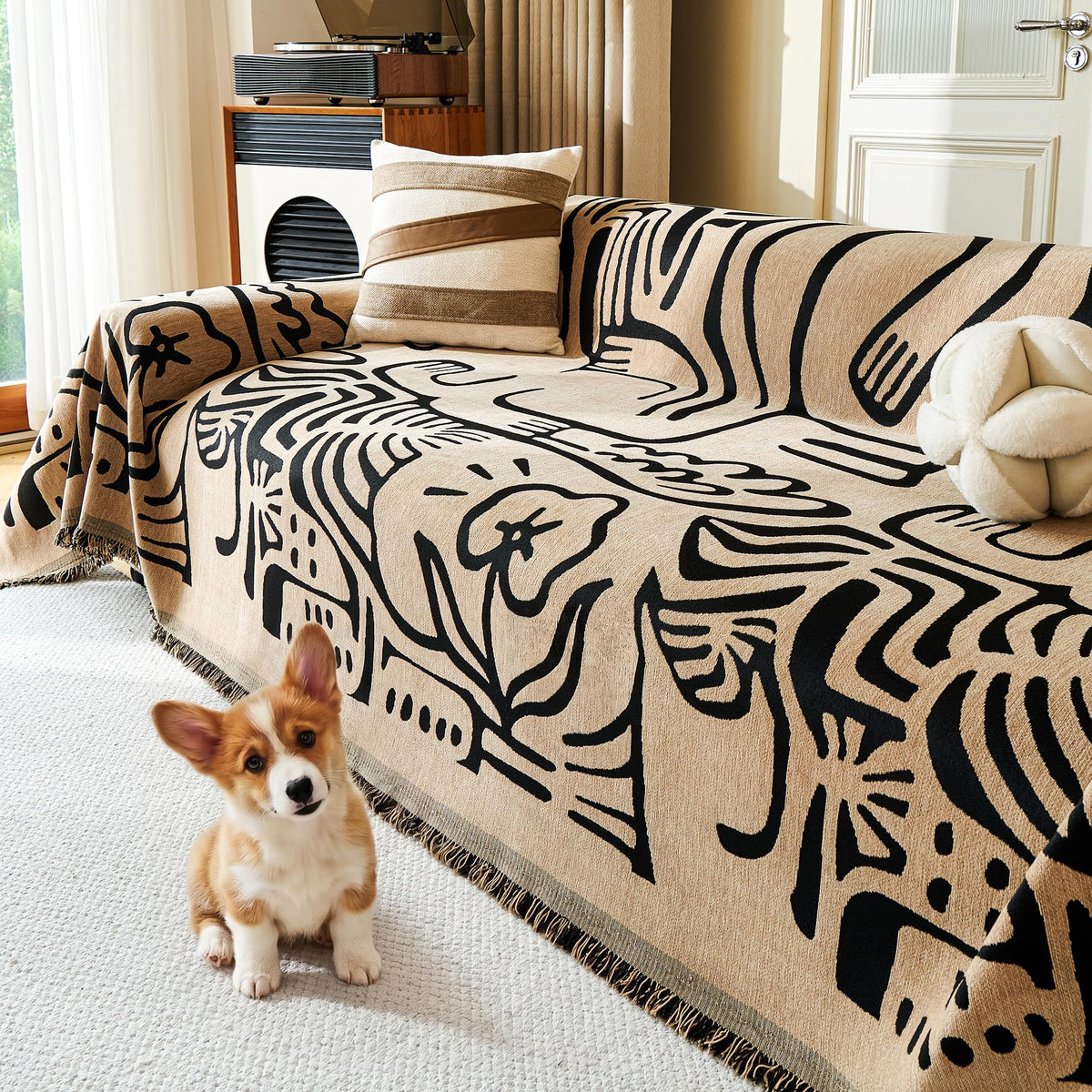 MYSKY HOME Couch Cover for Dogs, Washable Couch Covers, Non Slip Couch Sofa Cover, Couch Cover 2 Cushion Sofa Dogs Furniture Protector with Tassels Chenille Sofa Covers for Pets, 71"x118", Moss Green