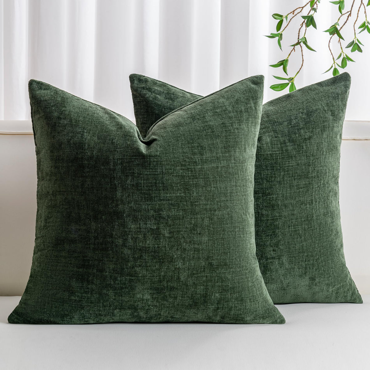 Pack of 2 Chenille Decorative Throw Pillow Covers 18x18 Inch Navy Blue