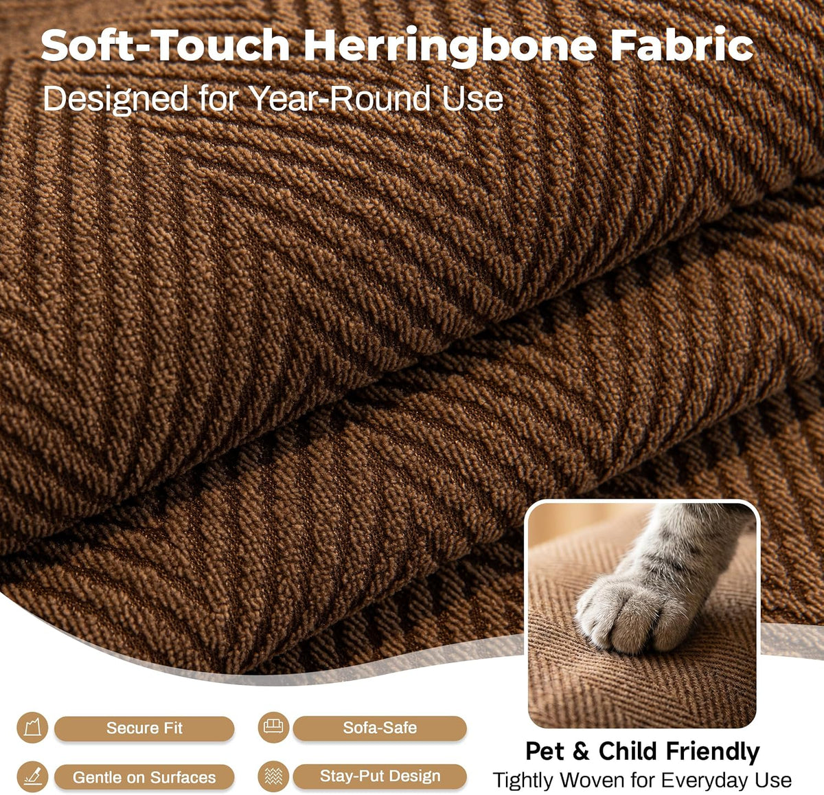 Waterproof Chenille Couch Cover, Non-Slip Sofa Cover for 3 Cushion