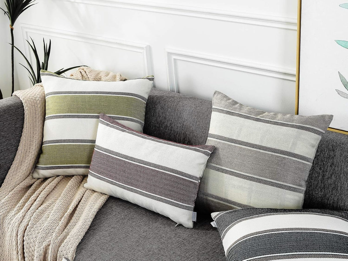 AmHoo Pack of 2 Farmhouse Linen Throw Pillow Cover Cushion Stripe Decoration Buffalo Retro Pillowcase with Hidden Zipper for Sofa Bedroom Car 18 x 18 Inch Blue