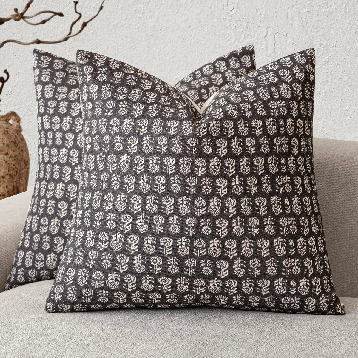 Foindtower Decorative Floral Print Throw Pillow Covers 18×18 Inch,Tan Taupe
