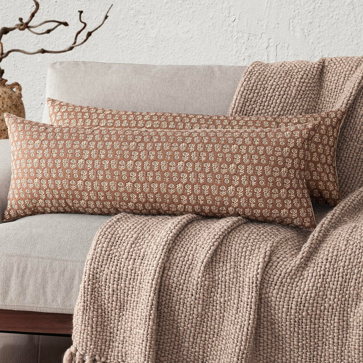Foindtower Decorative Floral Print Throw Pillow Covers 18×18 Inch,Tan Taupe