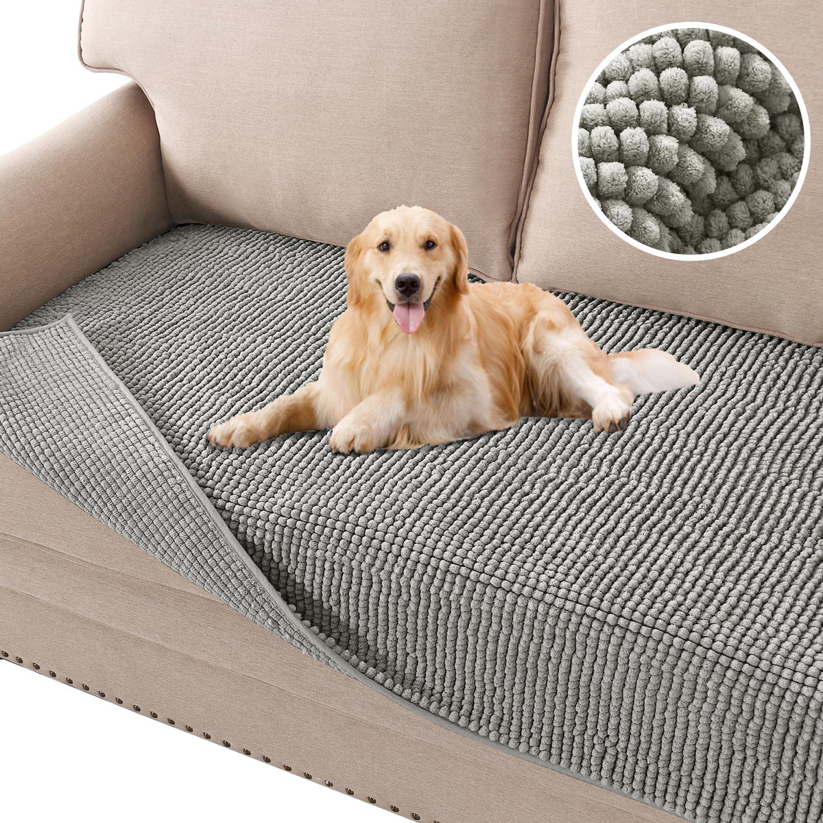 H.VERSAILTEX Plush Chenille Pet Couch Covers for Sofa Thick Soft Sofa Cover for 3 Cushion Couch Anti Slip Couch Cover Furniture Protector for Dog, Pet, Cat (35" x 74", Grey)