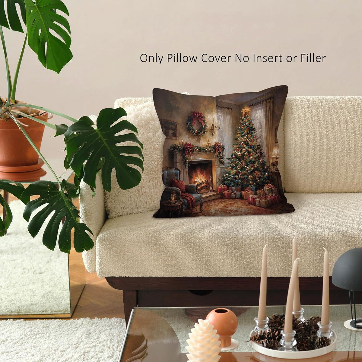 Vintage Christmas Tree Fireplace Throw Pillow Covers
