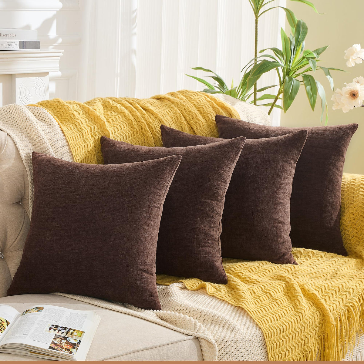 GAWAMAY Lumbar Support Pillow Decorative Rectangle Throw Pillow Covers 12"x20" Inch Set of 2, Soft Chenille Fall Pillowcase for Living Room Bedroom Sofa Couch Cushion Cover Grey 30x50cm (No Insert)