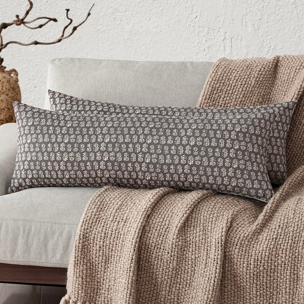 Foindtower Decorative Floral Print Throw Pillow Covers 18×18 Inch,Tan Taupe