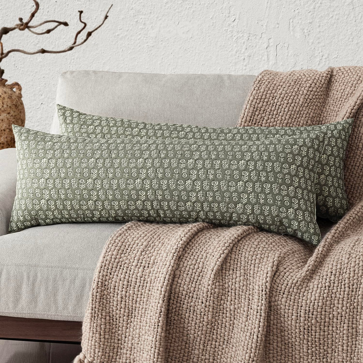 Foindtower Decorative Floral Print Throw Pillow Covers 18×18 Inch,Tan Taupe
