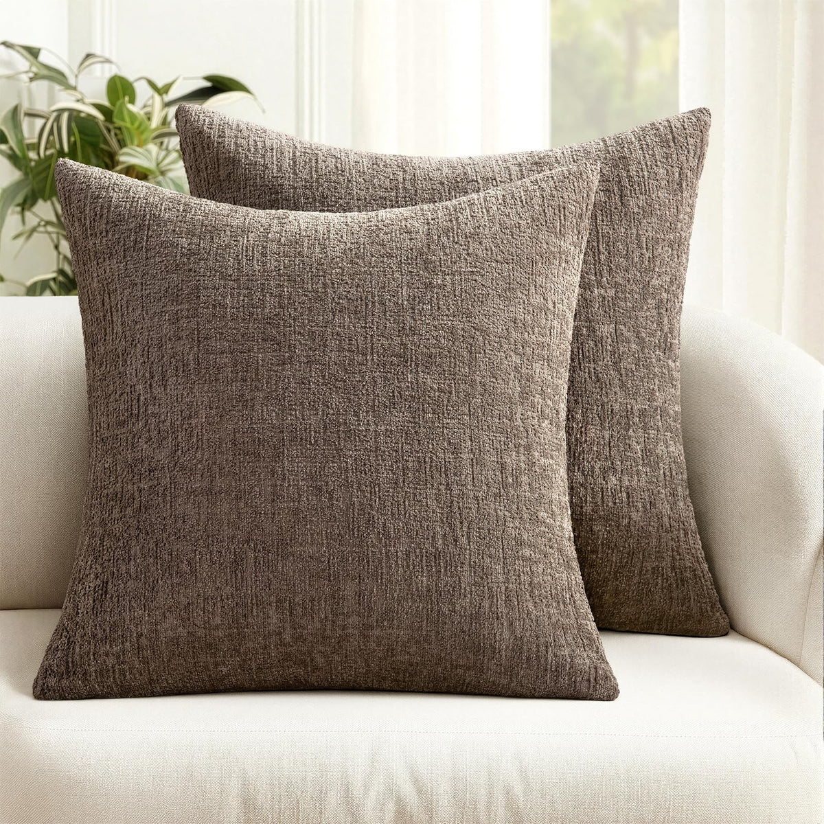 MIULEE Couch Pillow Covers Textured Chenille Home Decor 18x18 Beige
