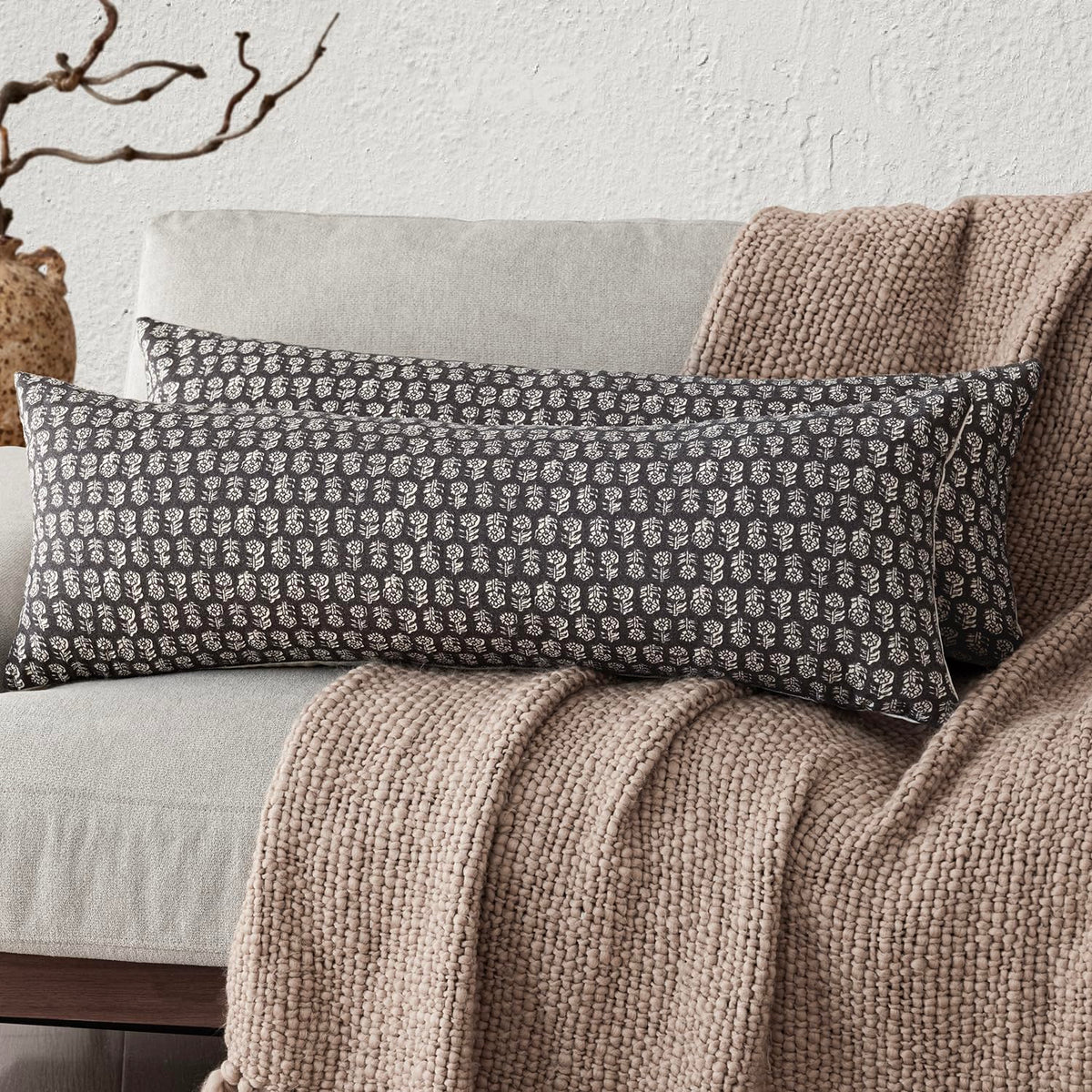 Foindtower Decorative Floral Print Throw Pillow Covers 18×18 Inch,Tan Taupe