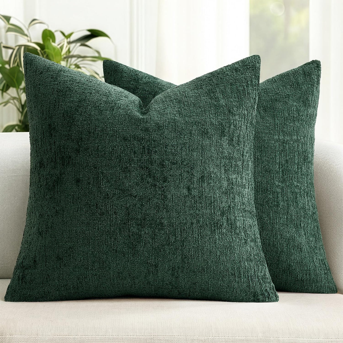 MIULEE Couch Pillow Covers Textured Chenille Home Decor 18x18 Beige