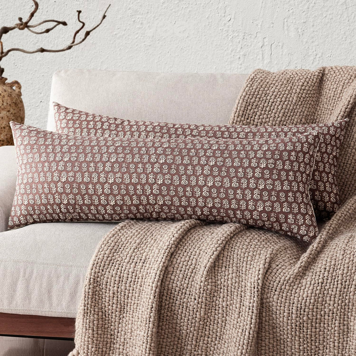 Foindtower Decorative Floral Print Throw Pillow Covers 18×18 Inch,Tan Taupe