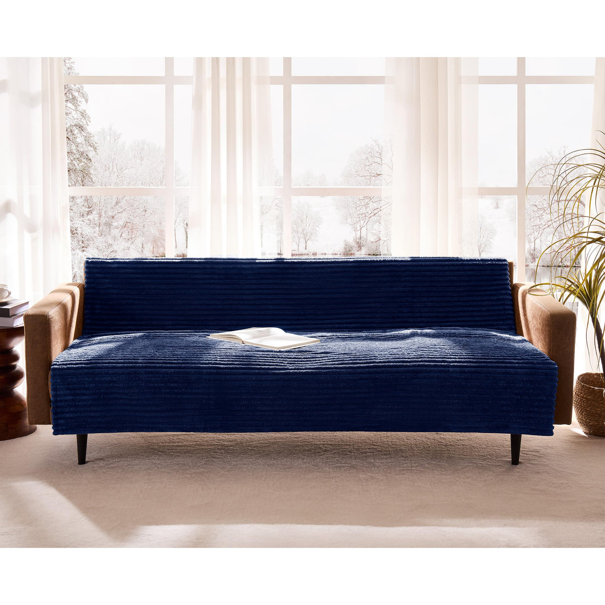 Dual Non-Slip Couch Cover for Dogs Waterproof, Fuzzy Soft Pet Couch Covers for Sofa 3 Cushion, Pet Friendly Soft Dog Bed Covers Sofa Cover Washable (Navy Blue, 33" x 75" 1 Pack)