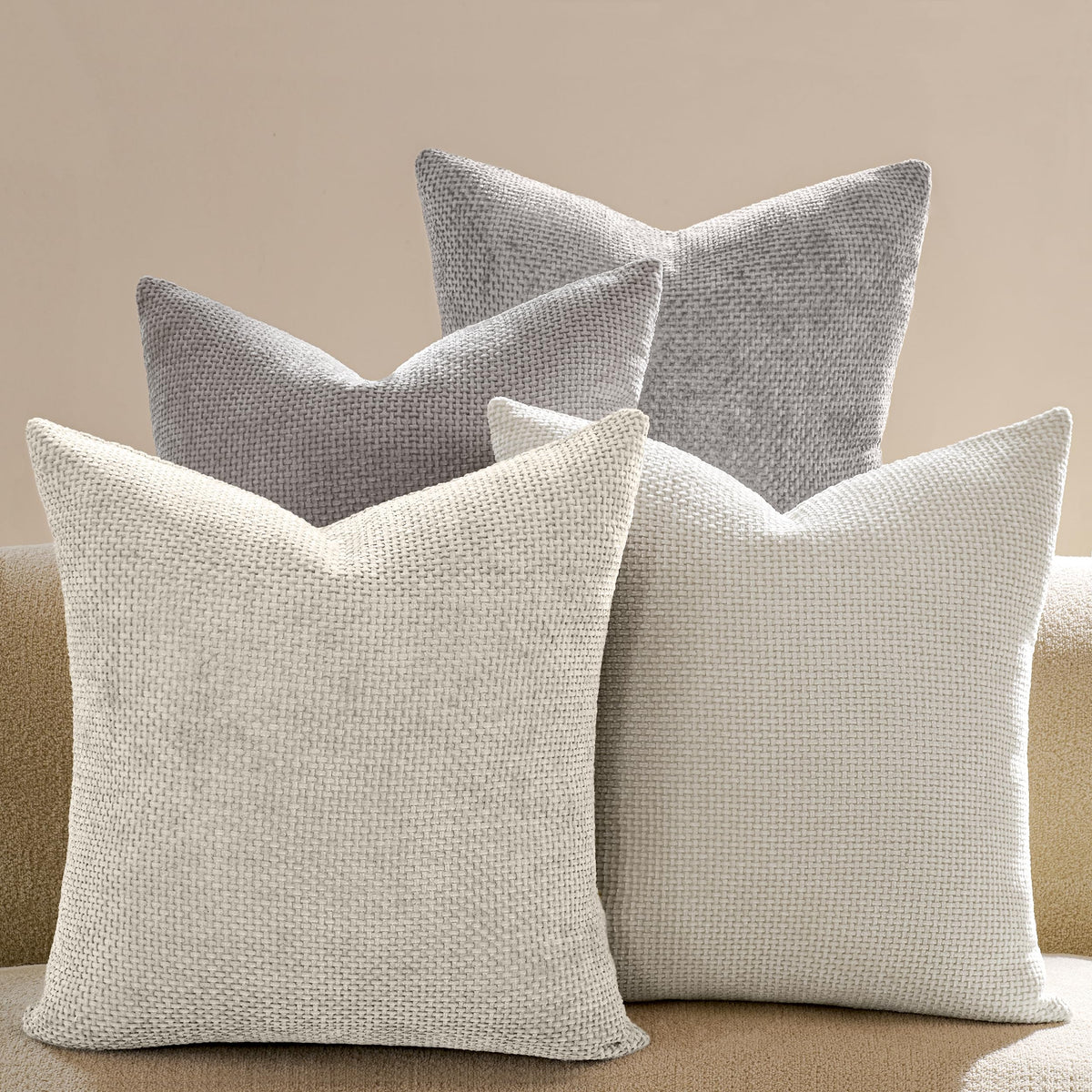 Throw Pillow Covers 18x18 Inch Pack of 4 Neutral Soft Decorative Chenille Pillow Covers Farmhouse Boho Couch Pillow Covers for Home Decor Sofa Bedroom Living Room Decor