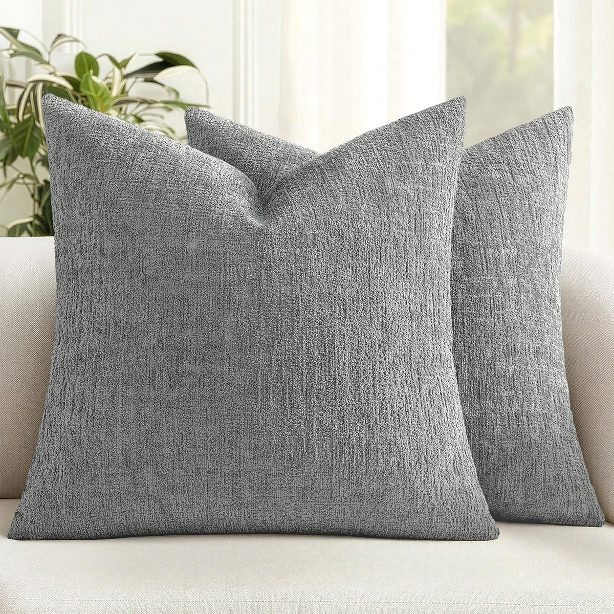 MIULEE Couch Pillow Covers Textured Chenille Home Decor 18x18 Beige