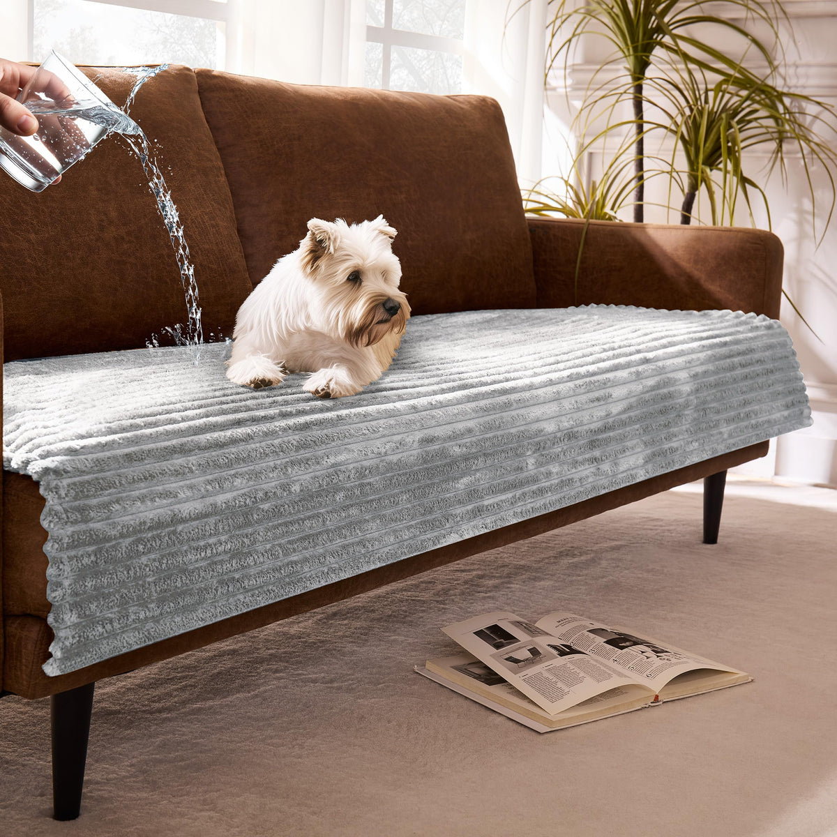 Dual Non-Slip Couch Cover for Dogs Waterproof, Fuzzy Soft Pet Couch Covers for Sofa 3 Cushion, Pet Friendly Soft Dog Bed Covers Sofa Cover Washable (Navy Blue, 33" x 75" 1 Pack)