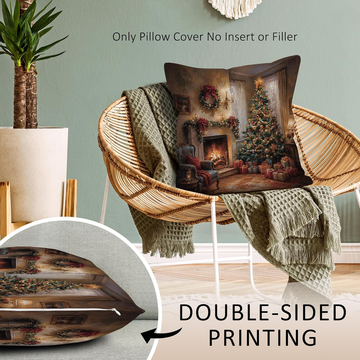 Vintage Christmas Tree Fireplace Throw Pillow Covers