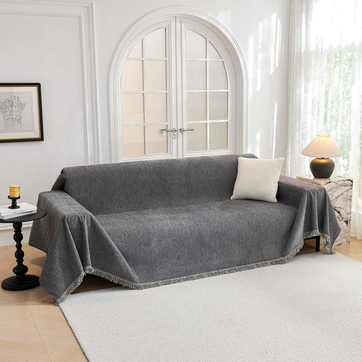 MYSKY HOME Couch Cover for Dogs, Washable Couch Covers, Non Slip Couch Sofa Cover, Couch Cover 2 Cushion Sofa Dogs Furniture Protector with Tassels Chenille Sofa Covers for Pets, 71"x118", Moss Green