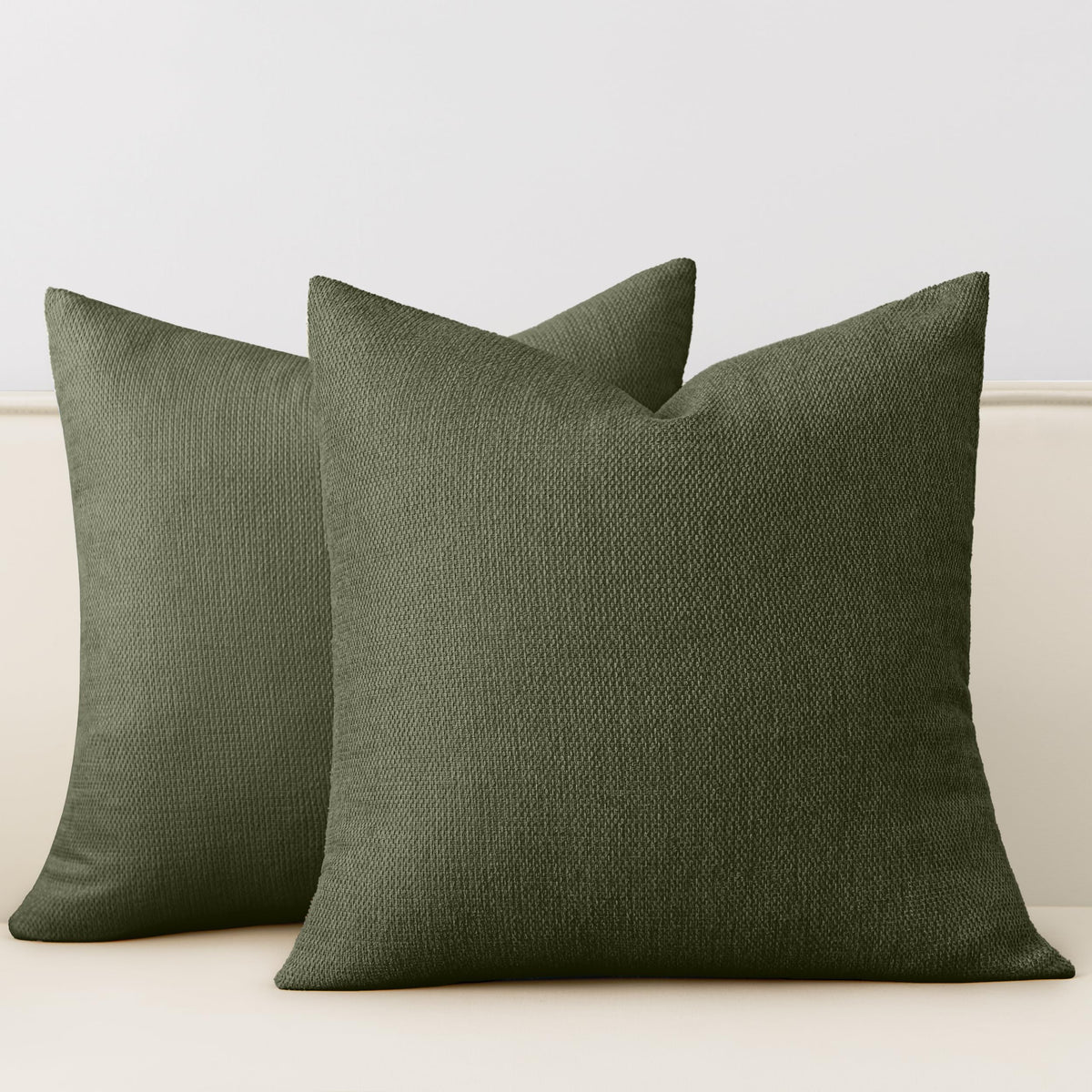 Natural Linen Look Throw Pillow Covers 18x18 Inch Set of 4, Textured Woven Decorative Pillow Covers, Neutral Square Cushion Covers for Couch Sofa Living Room Bedroom, Ivory Cream