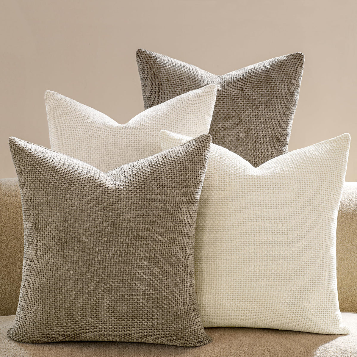 Throw Pillow Covers 18x18 Inch Pack of 4 Neutral Soft Decorative Chenille Pillow Covers Farmhouse Boho Couch Pillow Covers for Home Decor Sofa Bedroom Living Room Decor