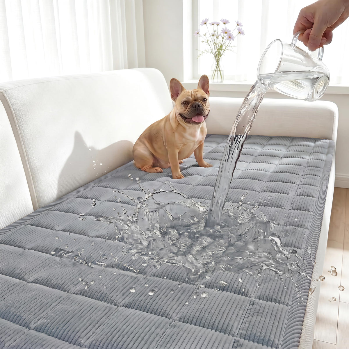 Fixwal Waterproof Corduroy Dog Couch Cover, 27.6" x 59", Dark Grey