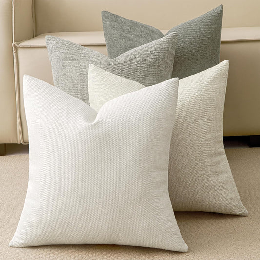 Natural Linen Look Throw Pillow Covers 18x18 Inch Set of 4, Textured Woven Decorative Pillow Covers, Neutral Square Cushion Covers for Couch Sofa Living Room Bedroom, Ivory Cream