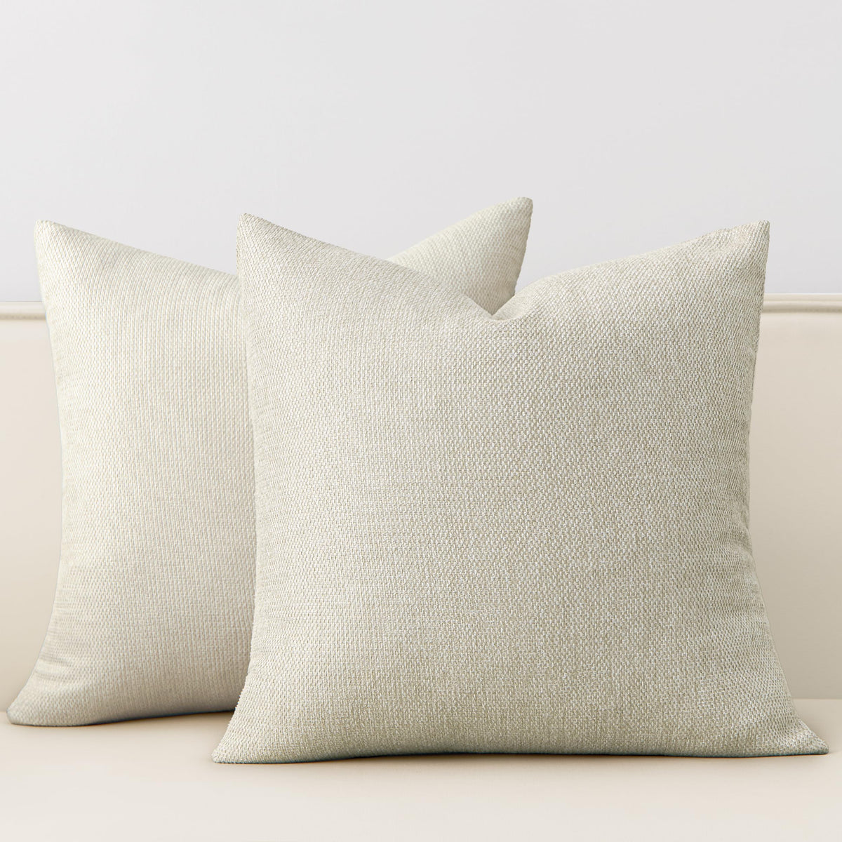 Natural Linen Look Throw Pillow Covers 18x18 Inch Set of 4, Textured Woven Decorative Pillow Covers, Neutral Square Cushion Covers for Couch Sofa Living Room Bedroom, Ivory Cream