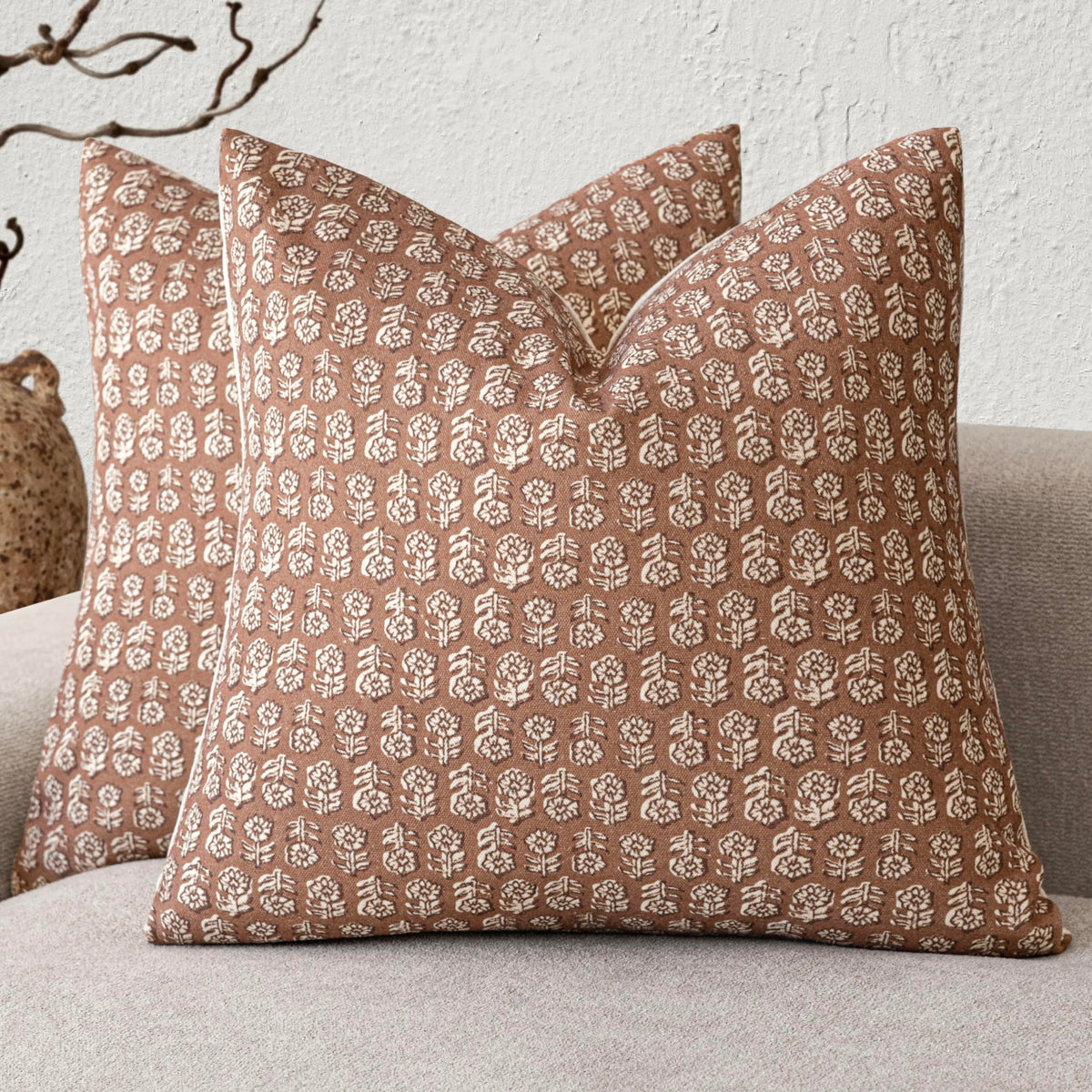 Foindtower Decorative Floral Print Throw Pillow Covers 18×18 Inch,Tan Taupe
