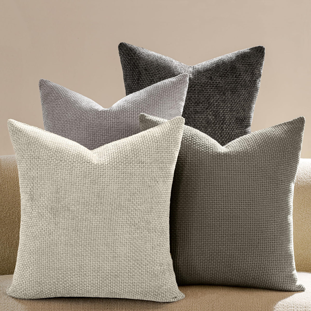 Throw Pillow Covers 18x18 Inch Pack of 4 Neutral Soft Decorative Chenille Pillow Covers Farmhouse Boho Couch Pillow Covers for Home Decor Sofa Bedroom Living Room Decor