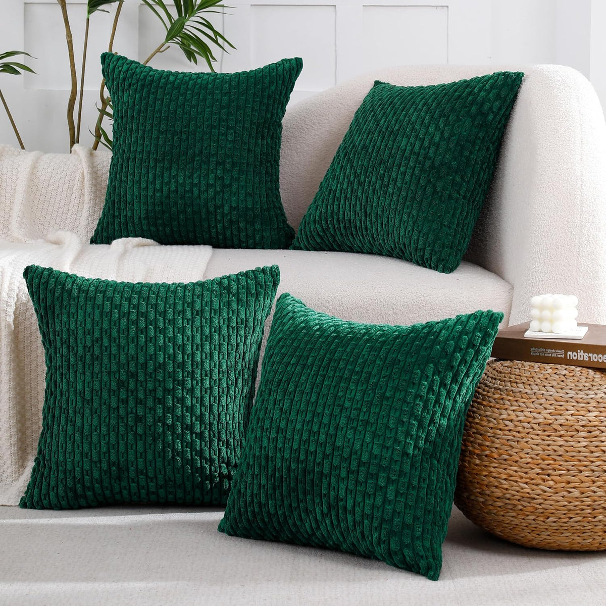 VAKADO Couch Throw Pillow Covers 18x18 Set of 4 Decorative Neutral Corduroy Boho Rustic Farmhouse Cushion Case Square for Home Decor Sofa Living Room Bed