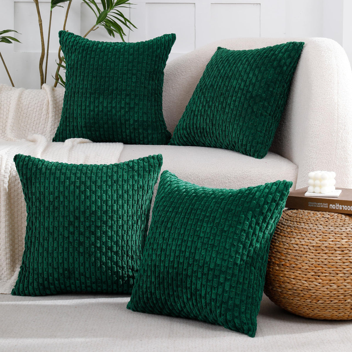 VAKADO Couch Throw Pillow Covers 18x18 Set of 4 Decorative Neutral Corduroy Boho Rustic Farmhouse Cushion Case Square for Home Decor Sofa Living Room Bed
