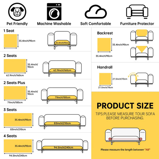 【SlumberHome】 Solid Color Quilted Sofa Cover - 1 Count Soft Couch Cover for Sofa, Non-slip Cushion Protector for Home Living Room, Bedroom