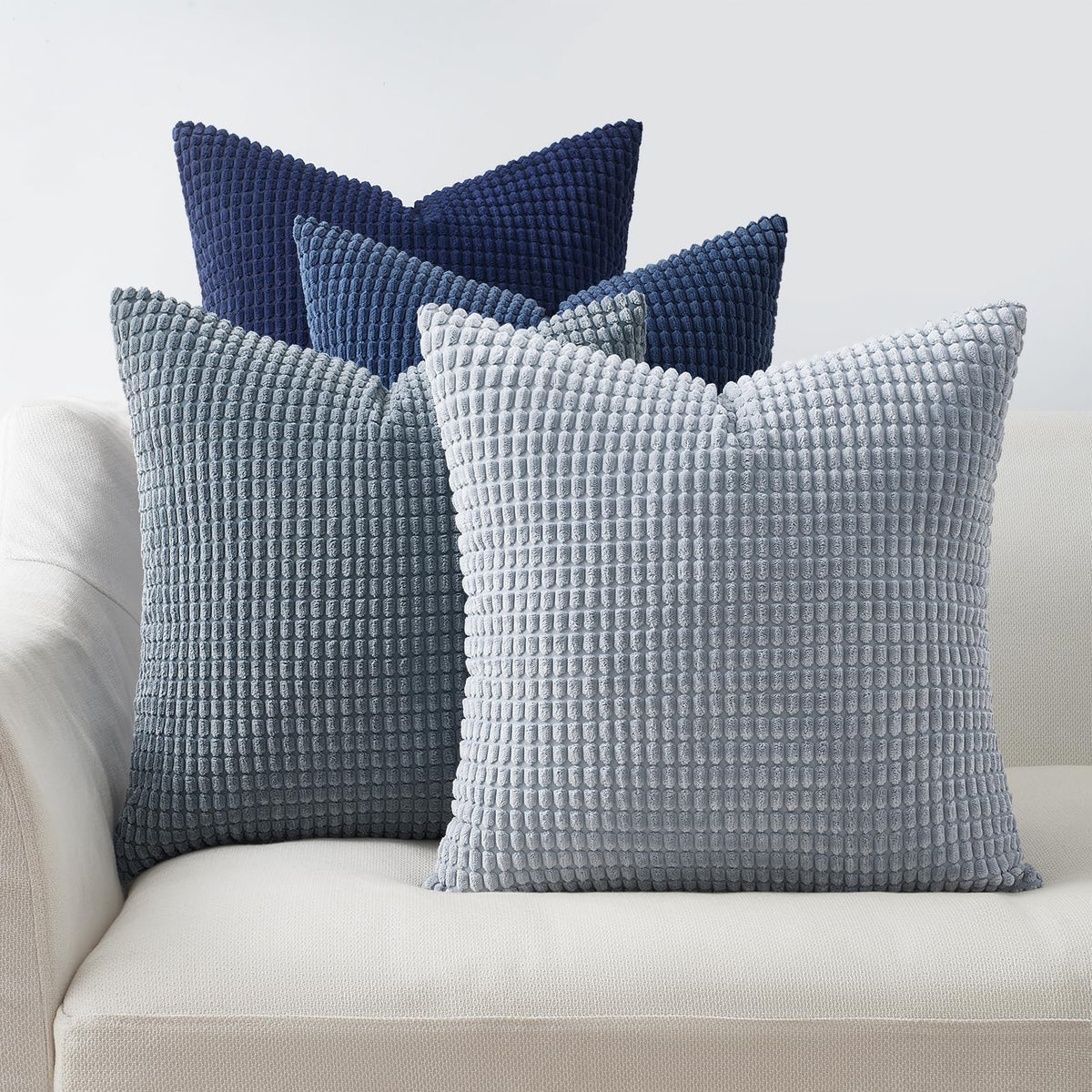 Topfinel Boho SageGreen Throw Pillow Covers for Couch Living Room,Summer Green Cushion Covers Room Decorative Fluffy Corduroy,Nordic Cushion Cover 18x18 Inch Set of 4 (Green/LightGreen/OliveGreen)