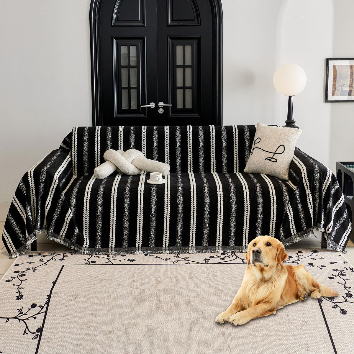 HAOMAIJIA Non Slip couch cover sofa covers for 3 cushion couch Washable sectional couch covers for Dogs pet Furniture Protector Couch Cover Blanket for Living Room (Off white, 91"x150")