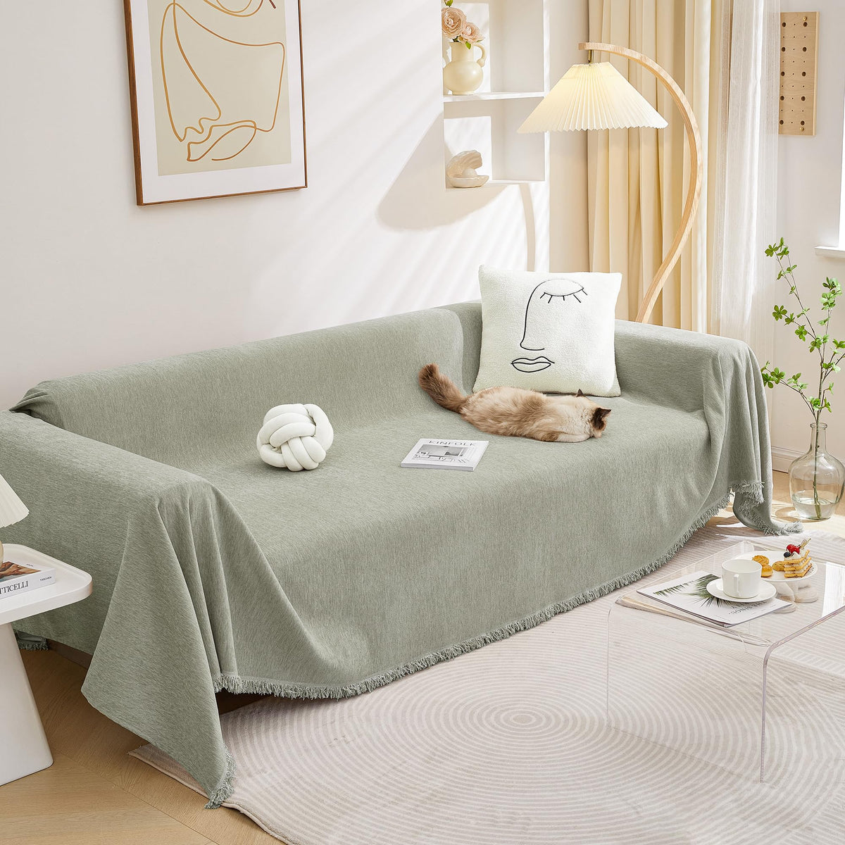 MEETSKY Couch Cover Sofa Covers Couch Covers for 3 Cushion Couch Sofa Pet Friendly, L Shaped Sectional Sofa Covers Washable Simply Put Sofa Throw Cover for Dogs, 91" x 134", Beige