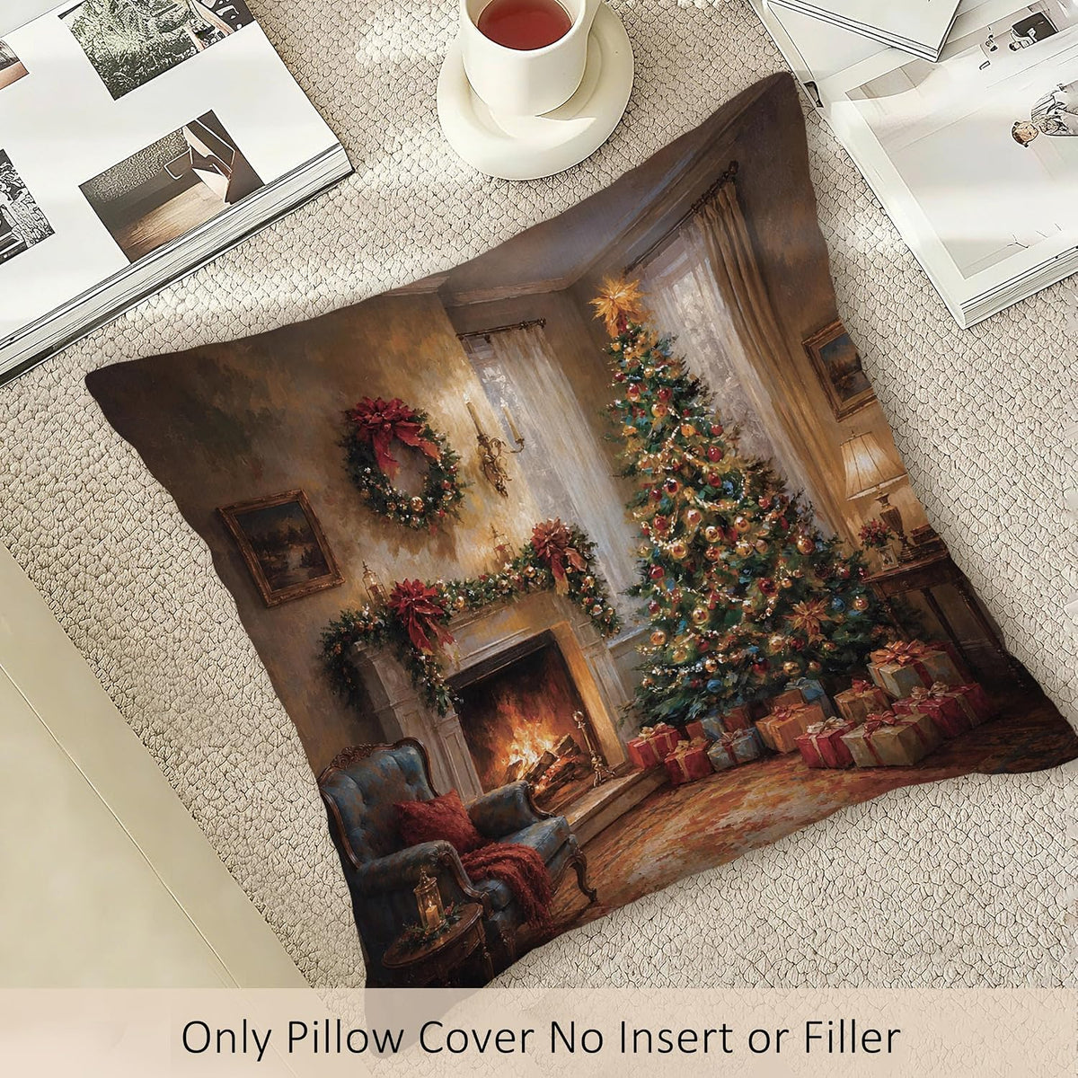Vintage Christmas Tree Fireplace Throw Pillow Covers