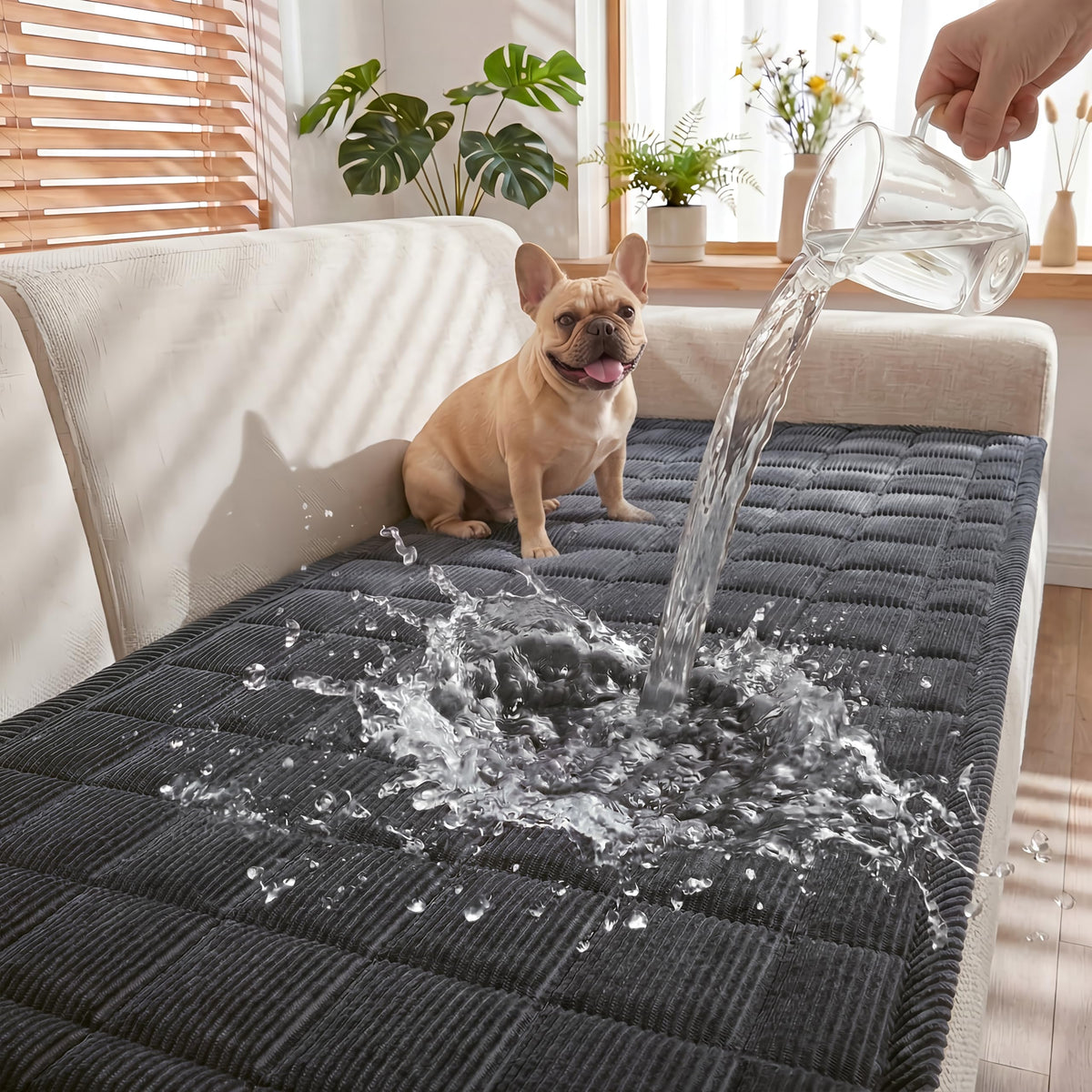 Fixwal Waterproof Corduroy Dog Couch Cover, 27.6" x 59", Dark Grey