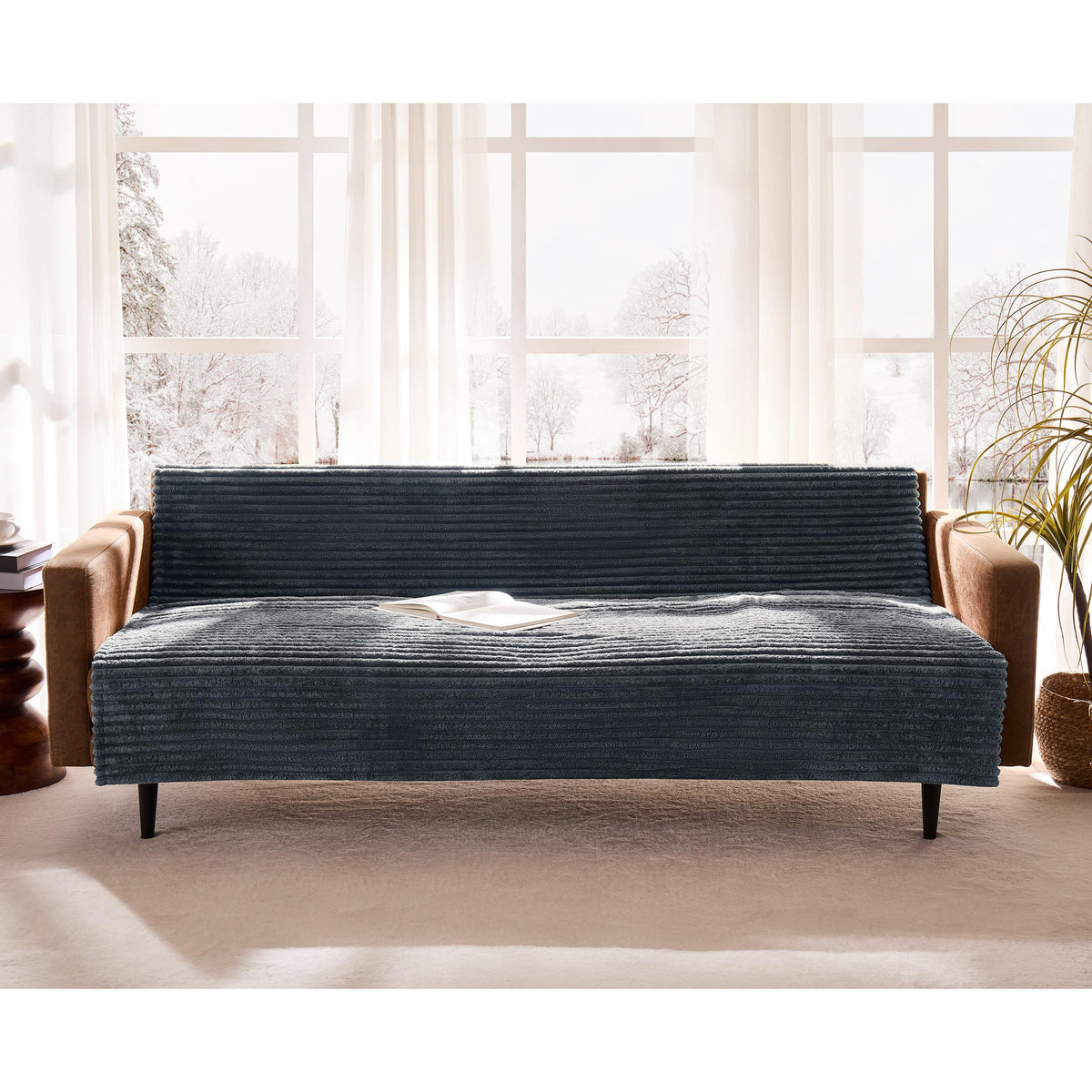 Dual Non-Slip Couch Cover for Dogs Waterproof, Fuzzy Soft Pet Couch Covers for Sofa 3 Cushion, Pet Friendly Soft Dog Bed Covers Sofa Cover Washable (Navy Blue, 33" x 75" 1 Pack)