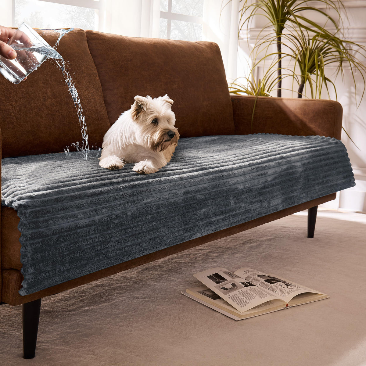 Dual Non-Slip Couch Cover for Dogs Waterproof, Fuzzy Soft Pet Couch Covers for Sofa 3 Cushion, Pet Friendly Soft Dog Bed Covers Sofa Cover Washable (Navy Blue, 33" x 75" 1 Pack)