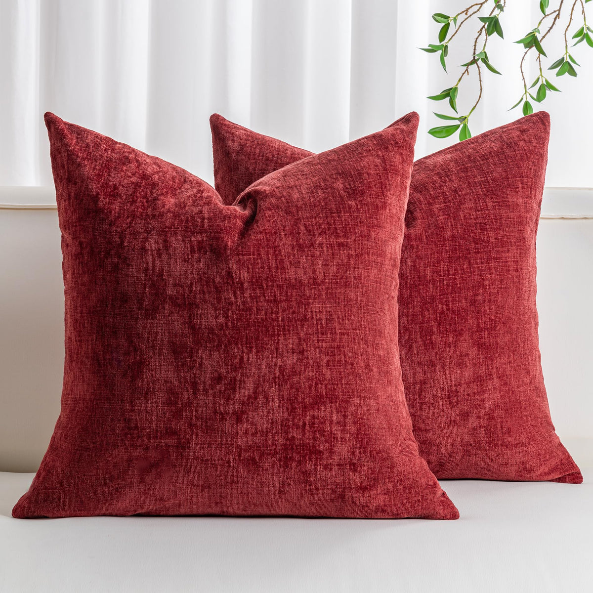 Pack of 2 Chenille Decorative Throw Pillow Covers 18x18 Inch Navy Blue
