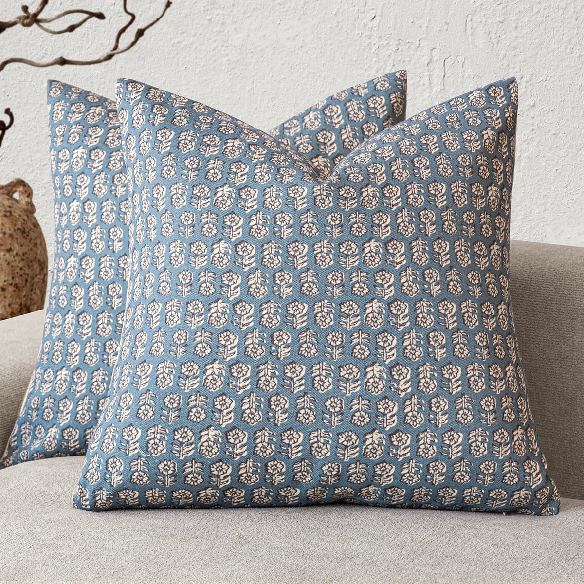 Foindtower Decorative Floral Print Throw Pillow Covers 18×18 Inch,Tan Taupe