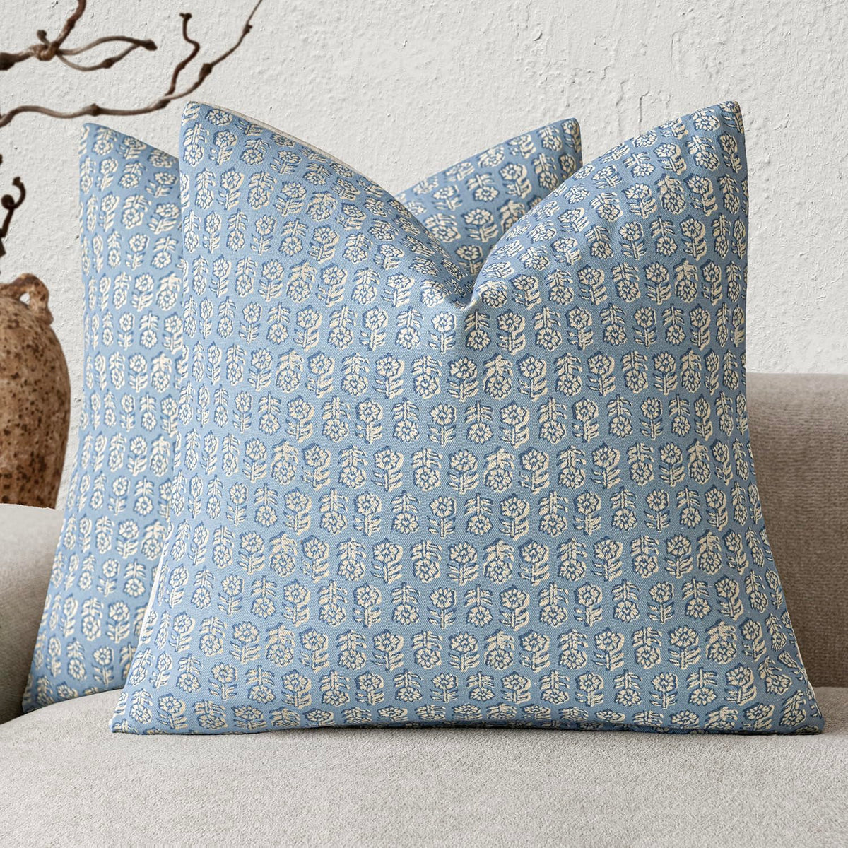 Foindtower Decorative Floral Print Throw Pillow Covers 18×18 Inch,Tan Taupe