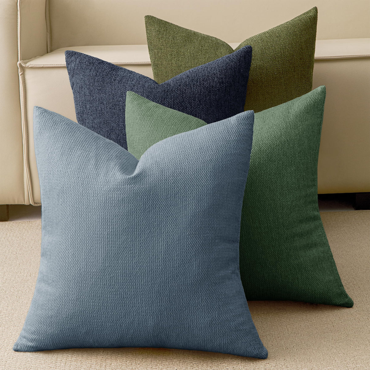 Natural Linen Look Throw Pillow Covers 18x18 Inch Set of 4, Textured Woven Decorative Pillow Covers, Neutral Square Cushion Covers for Couch Sofa Living Room Bedroom, Ivory Cream