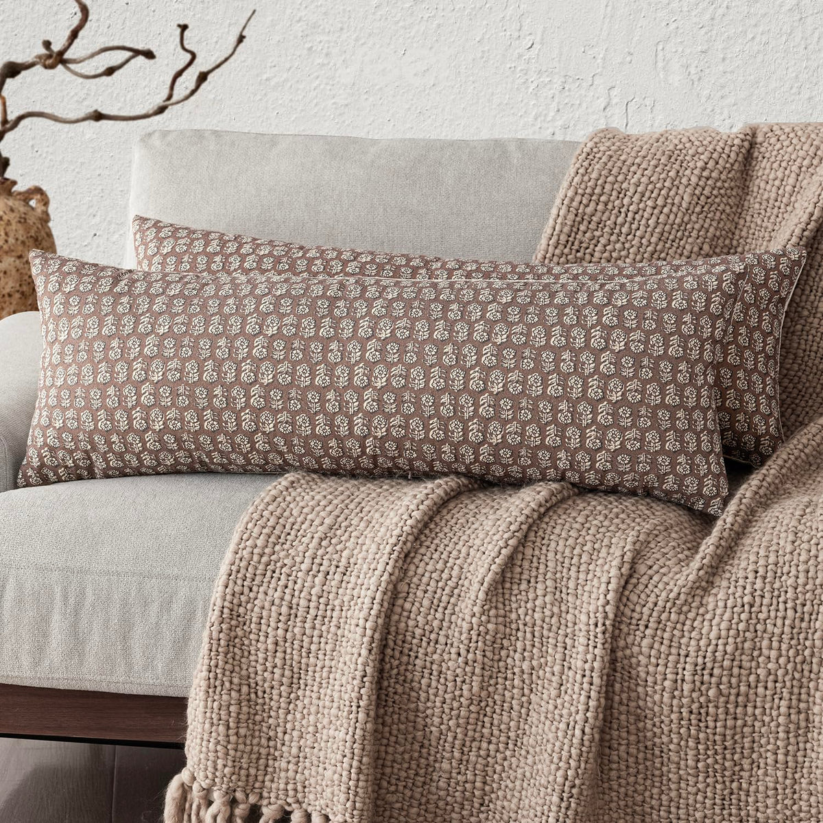 Foindtower Decorative Floral Print Throw Pillow Covers 18×18 Inch,Tan Taupe