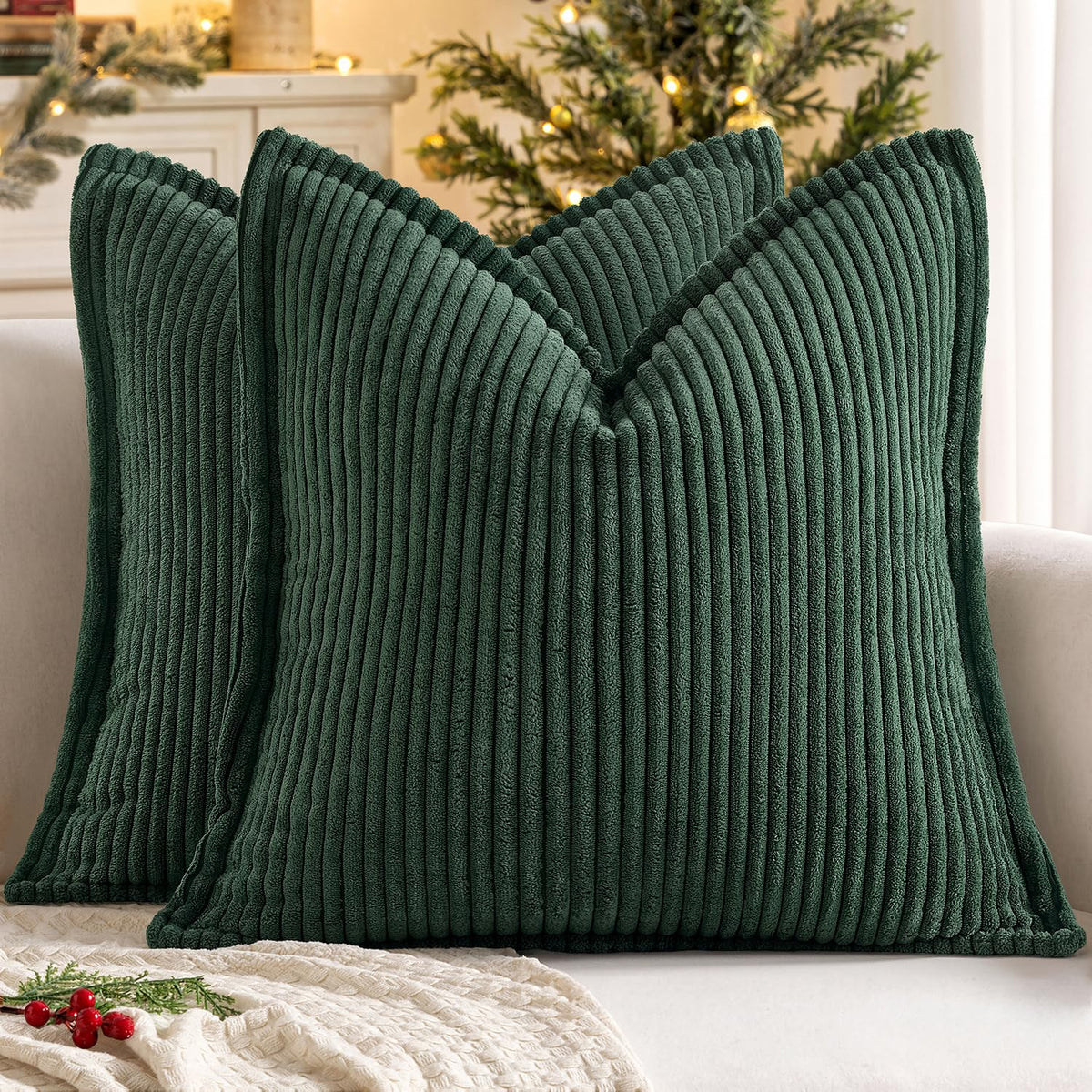 MIULEE Couch Pillow Covers 18x18 Cream White Textured Corduroy
