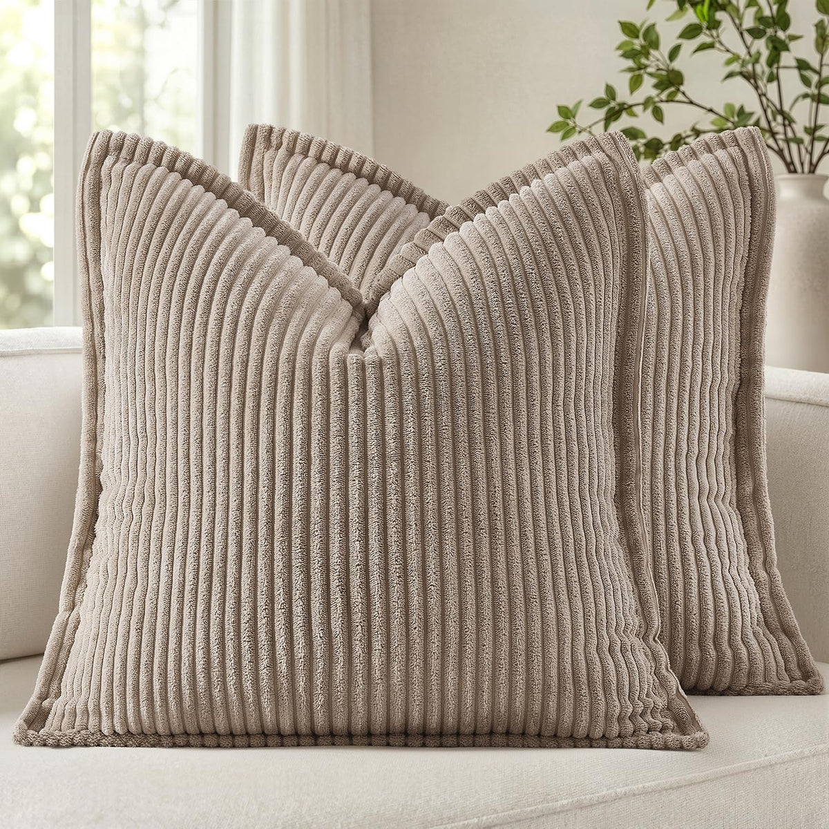 MIULEE Couch Pillow Covers 18x18 Cream White Textured Corduroy