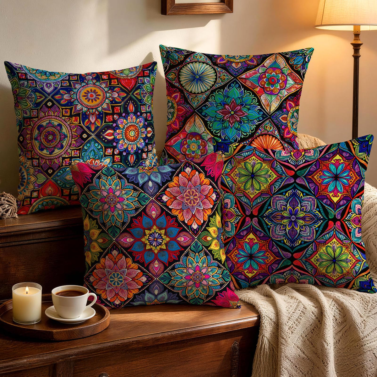 OBSEDE Rustic Neutral Boho Floral Throw Pillow Covers 18x18 Inch Set of 4