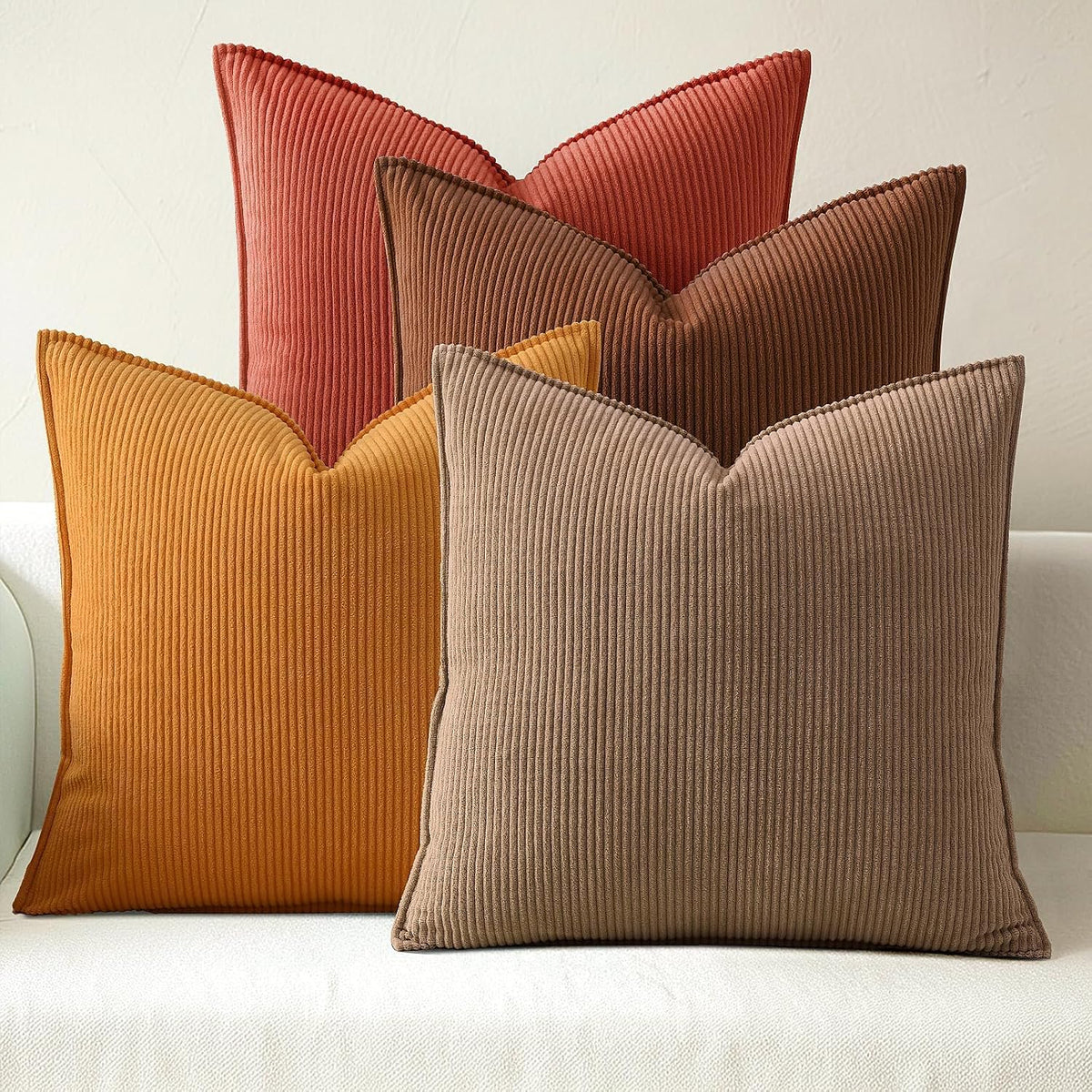 Pack of 4 Throw Pillow Covers Corduroy 18x18 Inch,Maillard Tones