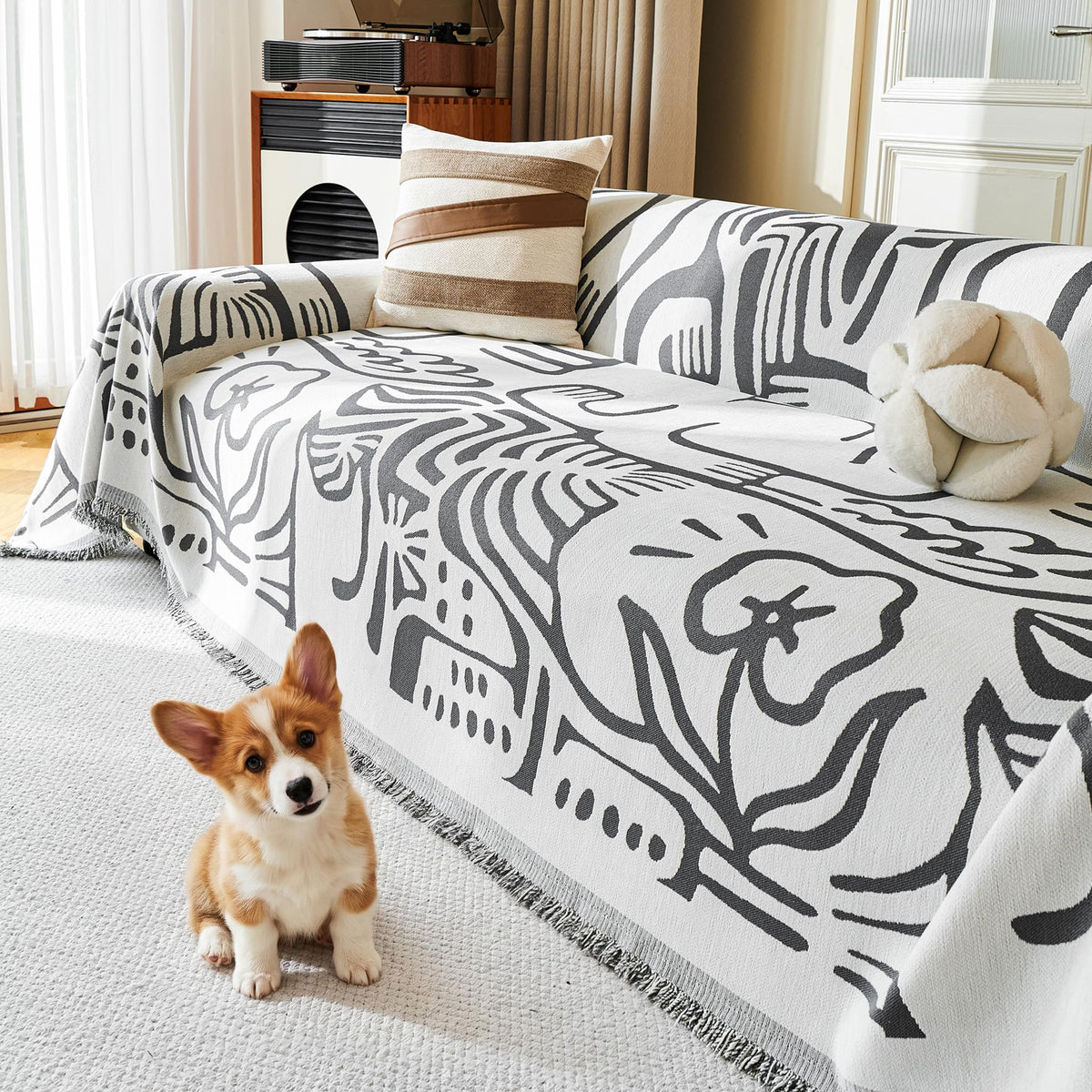 MYSKY HOME Couch Cover for Dogs, Washable Couch Covers, Non Slip Couch Sofa Cover, Couch Cover 2 Cushion Sofa Dogs Furniture Protector with Tassels Chenille Sofa Covers for Pets, 71"x118", Moss Green