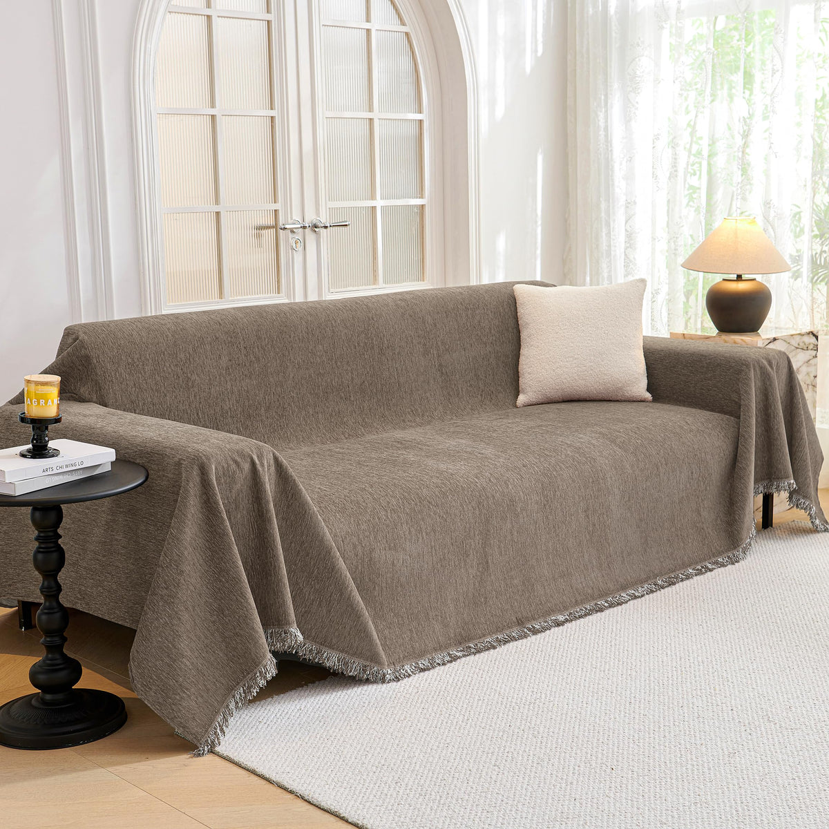 MYSKY HOME Couch Cover for Dogs, Washable Couch Covers, Non Slip Couch Sofa Cover, Couch Cover 2 Cushion Sofa Dogs Furniture Protector with Tassels Chenille Sofa Covers for Pets, 71"x118", Moss Green